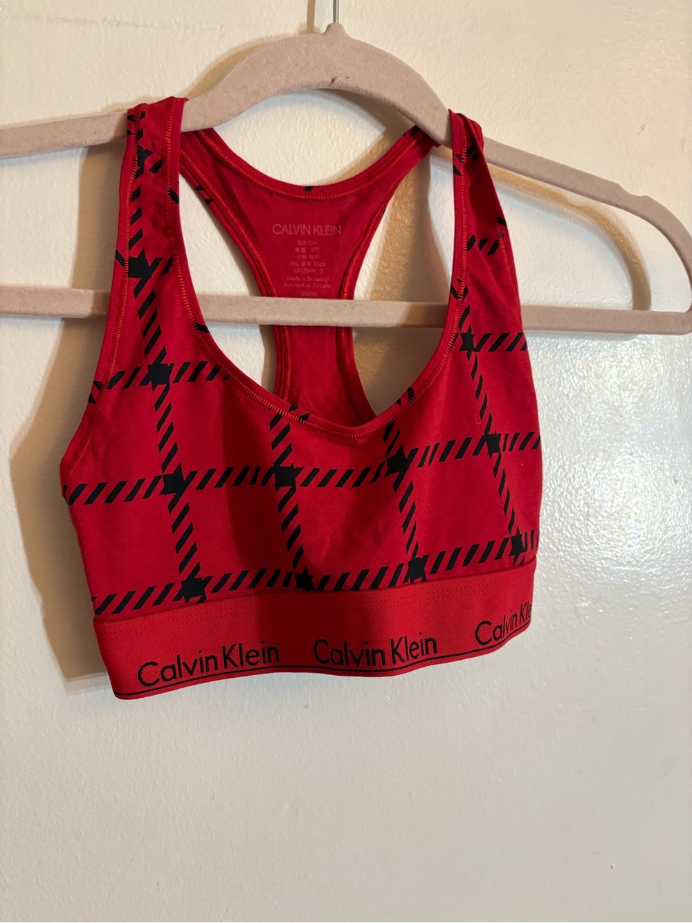 Calvin Klein Modern Cotton Unlined Racerback Bralette Plaid Red & Black